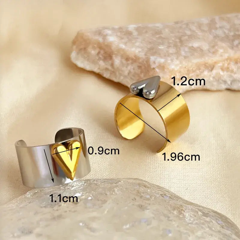 Solid Adjustable Mixed Jewelry Ring Silver and Gold Heart