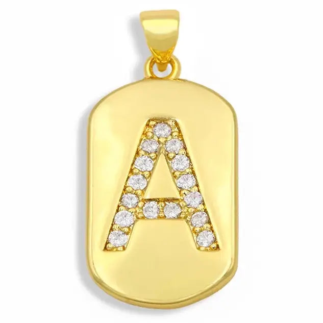 Rhinestone Initial Pendant Tag Necklace with Paper Clip Chain Jewelry
