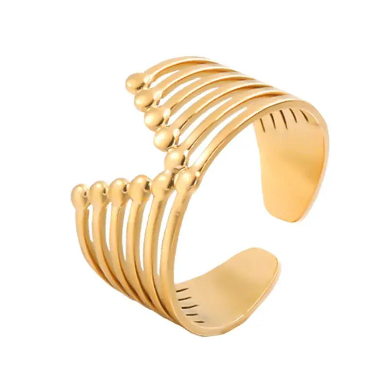 Retro Stripe Stainless Steel Open Ring Jewelry