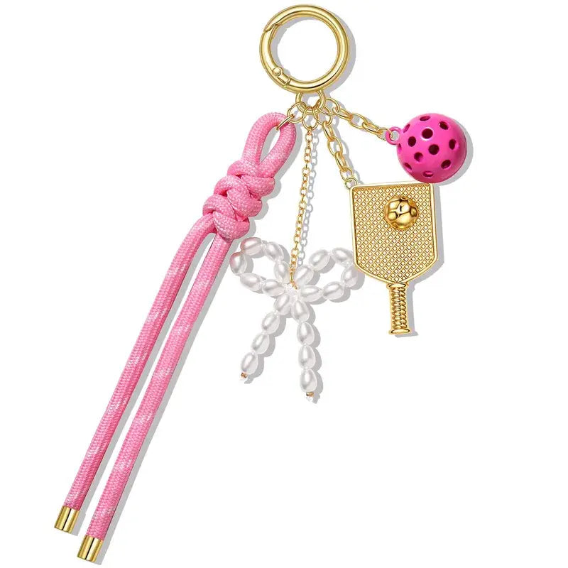 Sports Keychain Bag Charm with Pearl Bow Pickle Ball