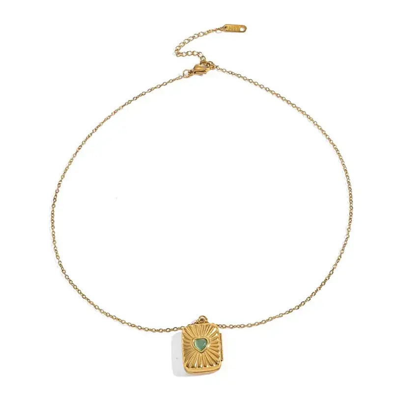 18K Gold Geometric Heart Locket Necklace – Stainless Steel