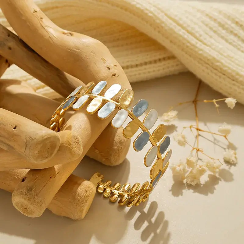 18K Gold Leaf Cuff Bracelet – Stainless Steel