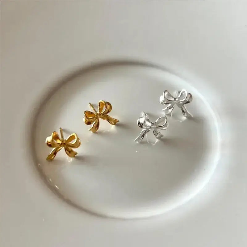 Sterling Silver Bow Earrings – Silver or Gold Jewelry