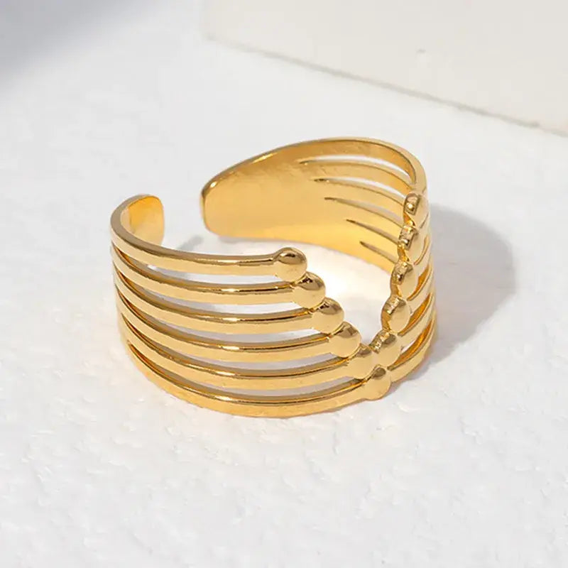 Retro Stripe Stainless Steel Open Ring Jewelry