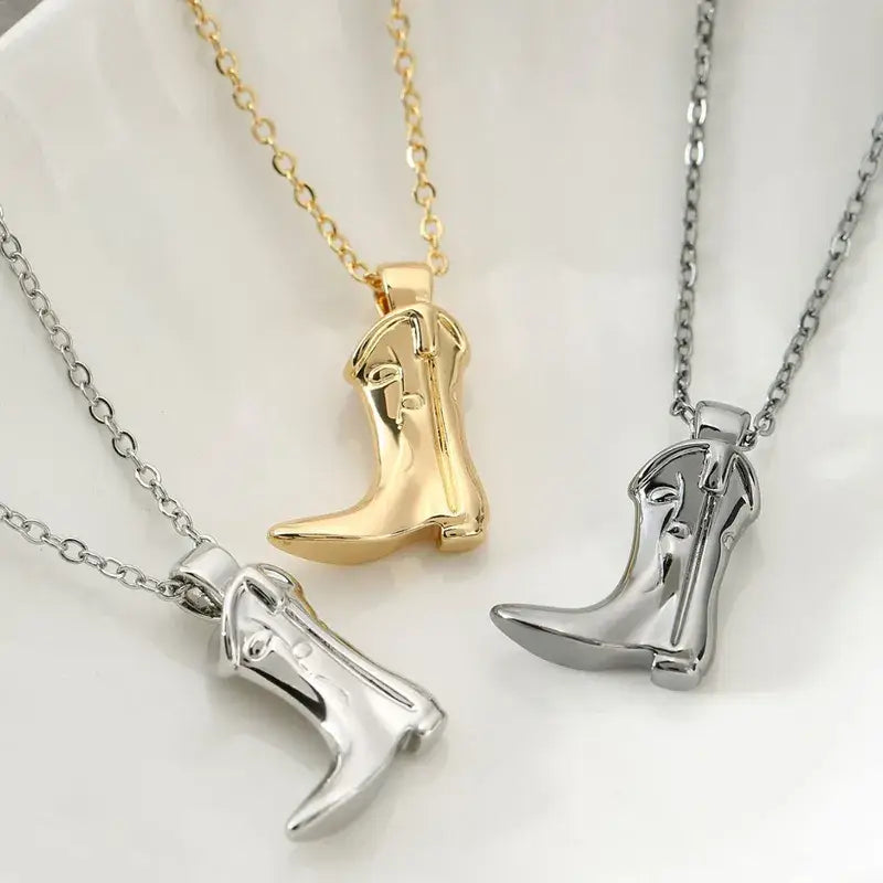 Cowboy Boot Pendant Necklace in Gold or Silver
