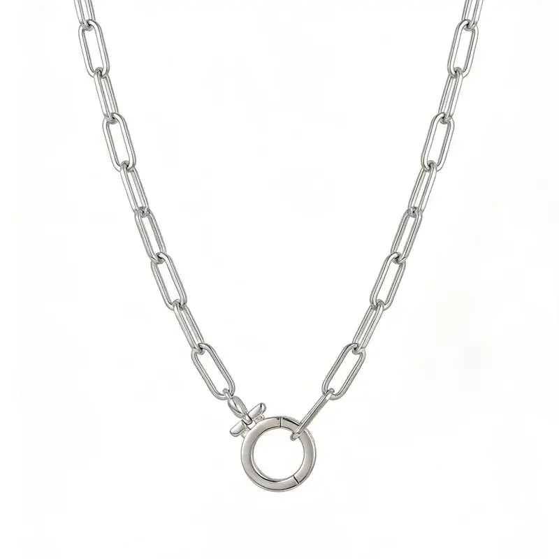 18K Gold Geometric Necklace with Paperclip Chain