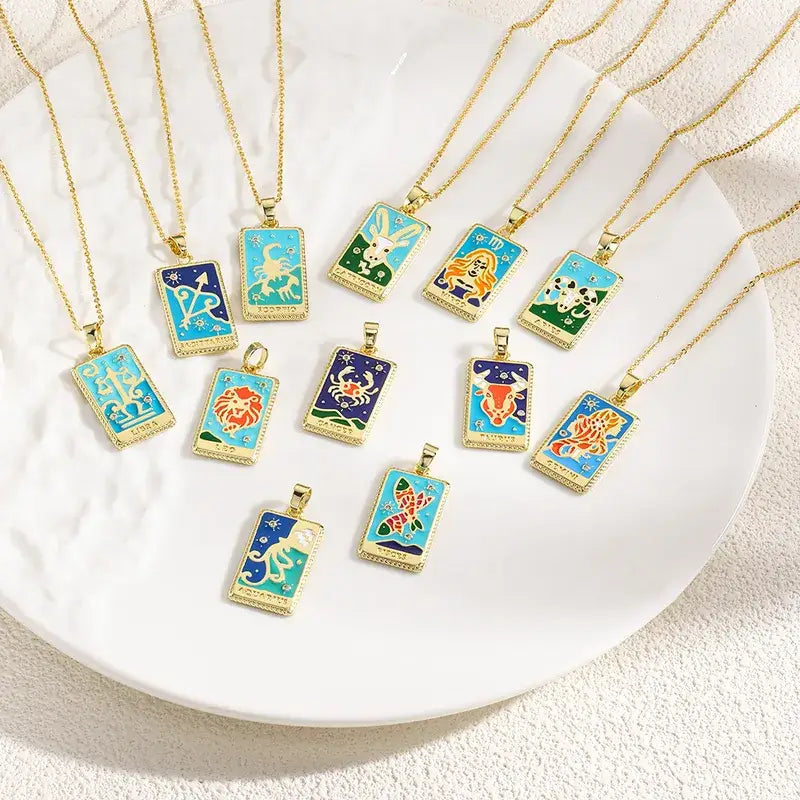 18K Gold Zodiac Pendant Necklace – Drop Oil Finish