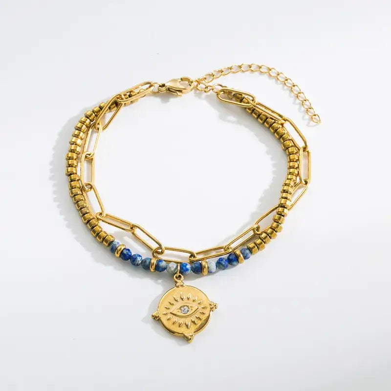 18K Gold Plated Bracelets with Stone and Chain Jewelry