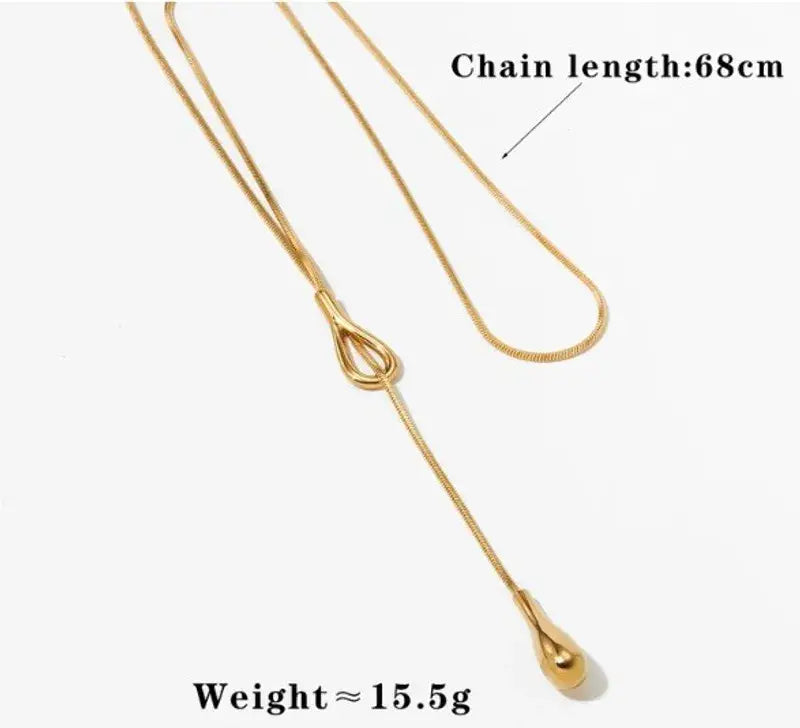 Water Droplet Long Necklace in Gold or Silver