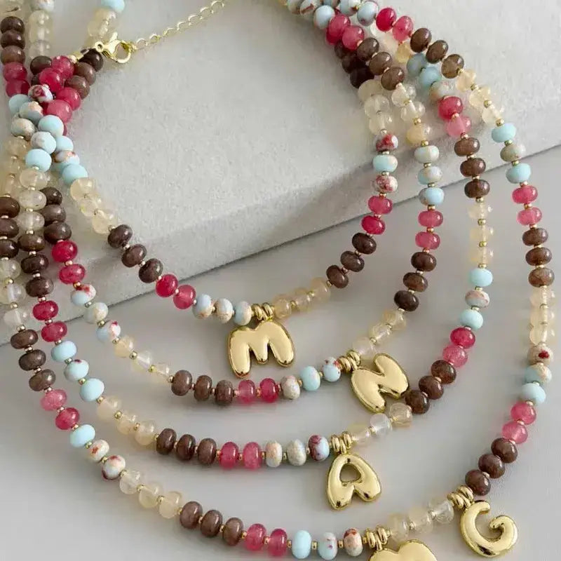 Natural Stone Letter Necklace – Gold Plated Adjustable