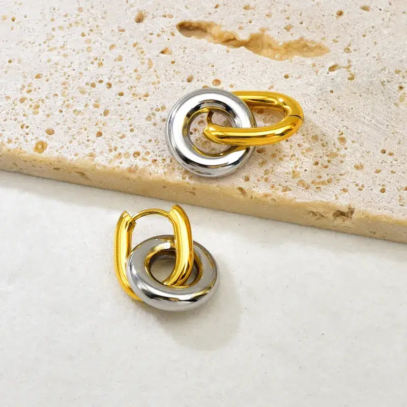 Minimalist Stainless steel Gold Plated Double Hoop Earrings