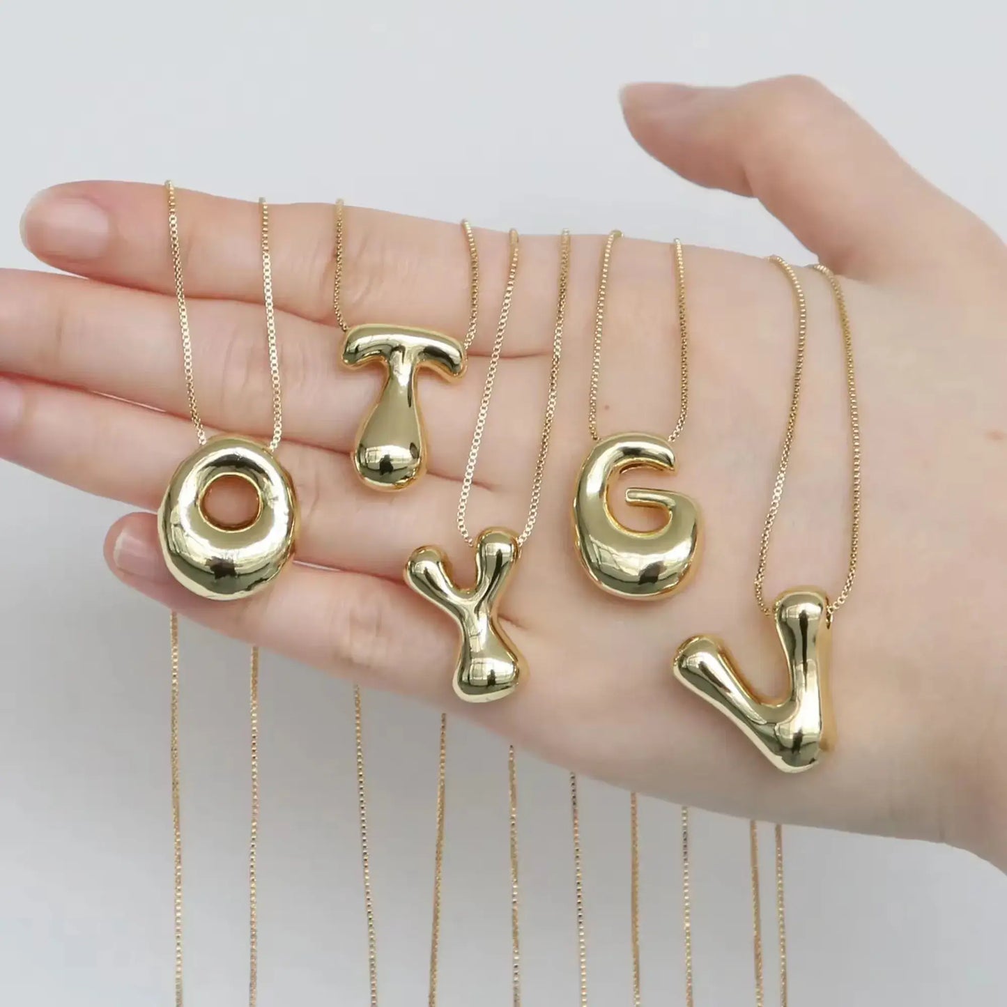 Groovy Large Bubble Initial Alphabet Necklace Jewelry