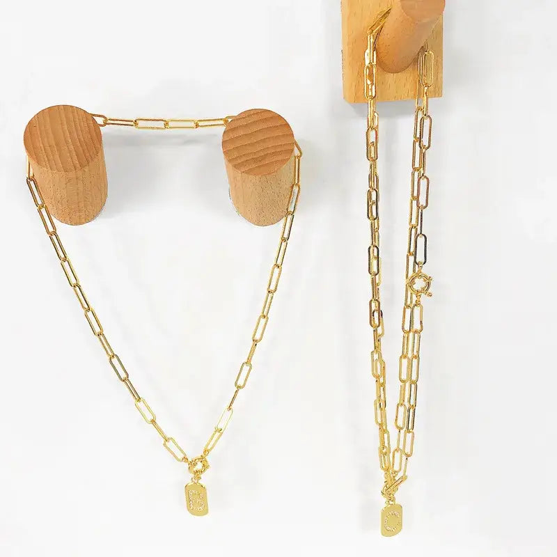 Gold Initial Pendant Necklace – Paperclip Chain Jewelry