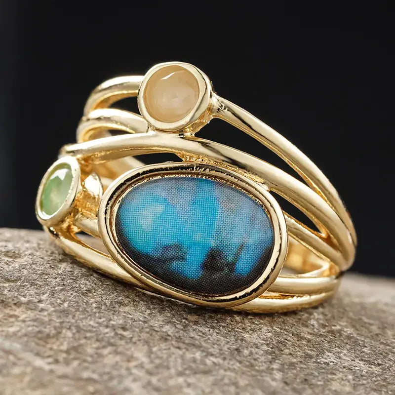 Geometric Gold Plated Copper Statement Ring