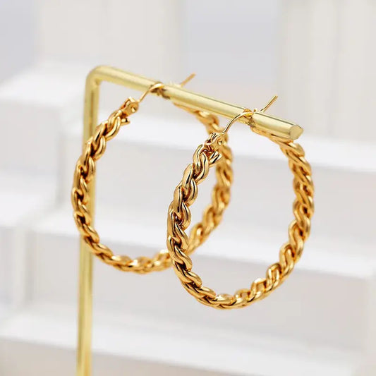 18K Gold Plated Simple Braided Gold Hoop Earrings Small