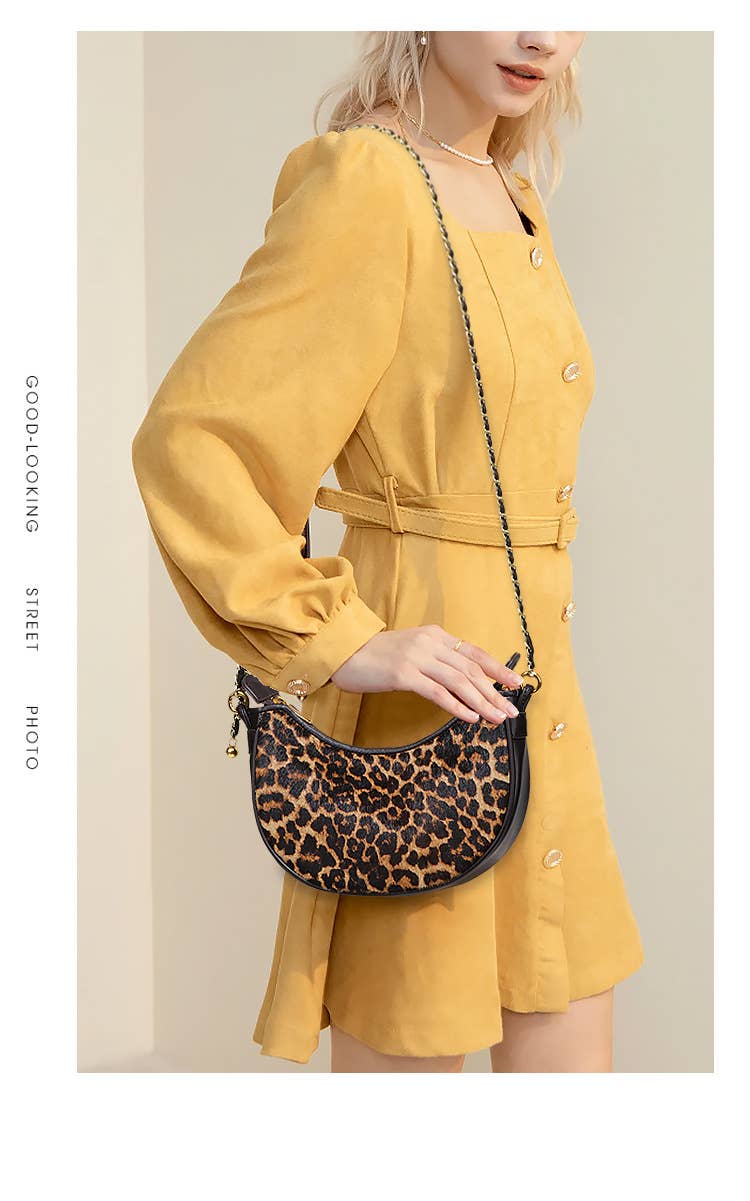 Leather Leopard Dumpling Crossbody Bag – Vintage Style