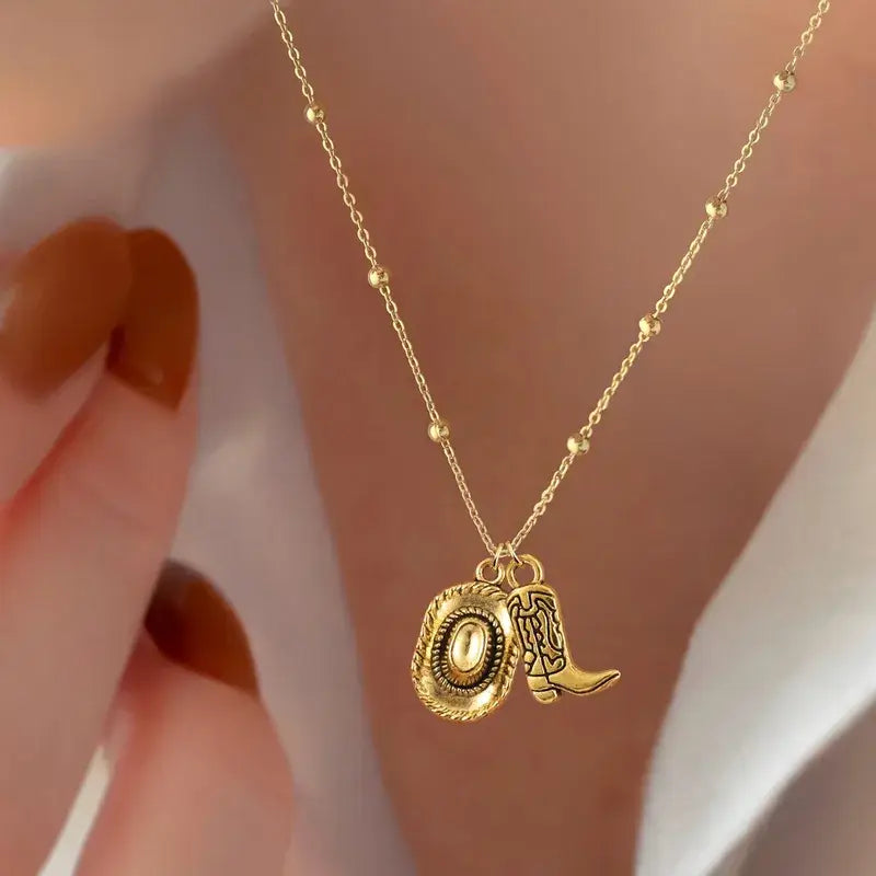 Western Apparel Gold Plated Necklace Jewelry Boot and Cowboy