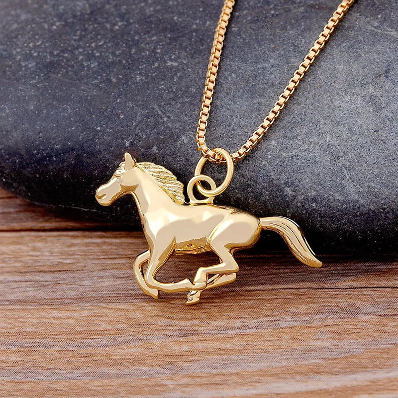 Gold Plated Stainless Steel Horse Pendant Necklace