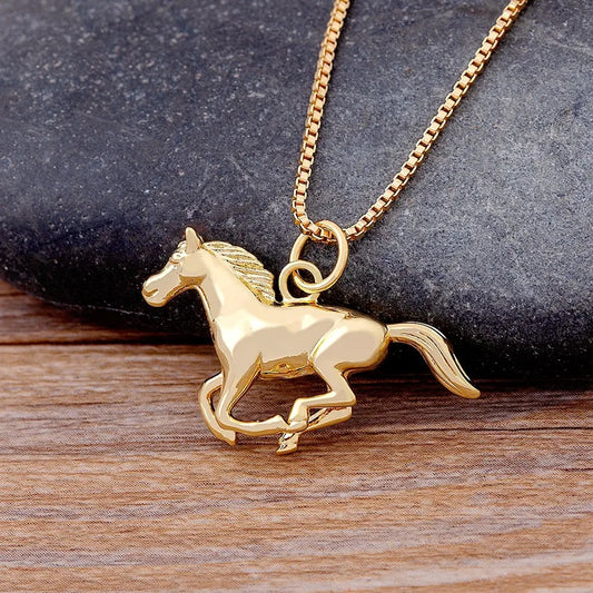 Gold Plated Stainless Steel Horse Pendant Necklace