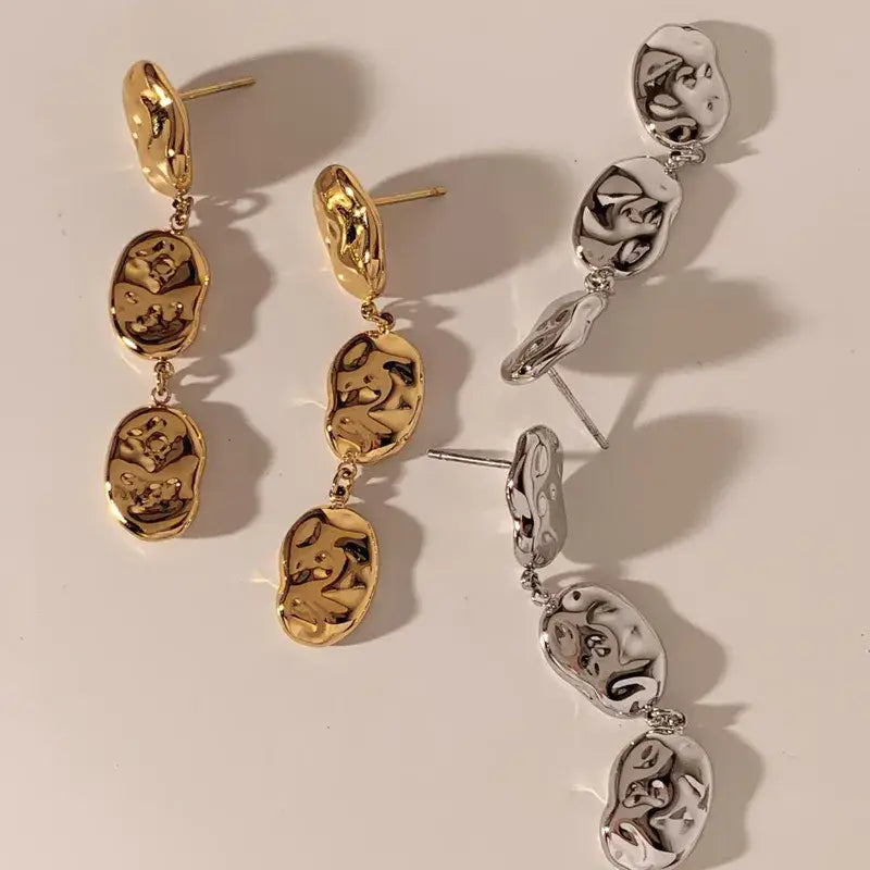 18K Plated Stainless Steel Drop Earrings in Silver or Gold