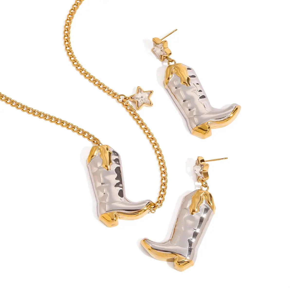 Cowboy Boot Necklace with Star and Earrings
