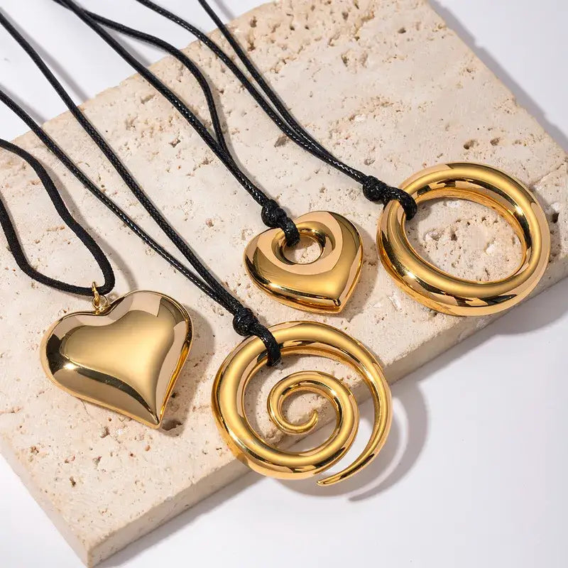 Gold Plated Pendant Black Rope Jewelry