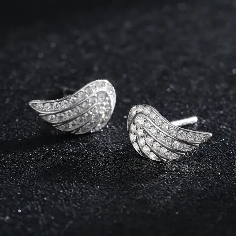 925 Sterling Silver Angel Wing Zircon Stud Earrings