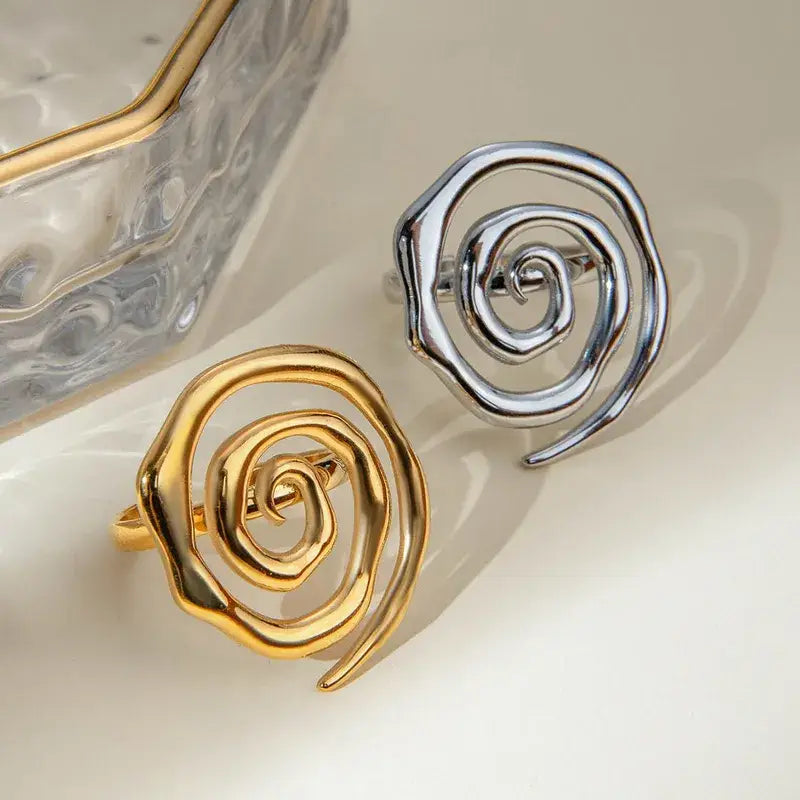 Silver and Gold Swirl Spiral Ring