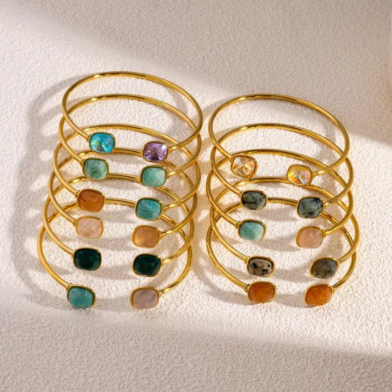 Waterproof Gold Stone Inlay Bangle – Stainless Steel