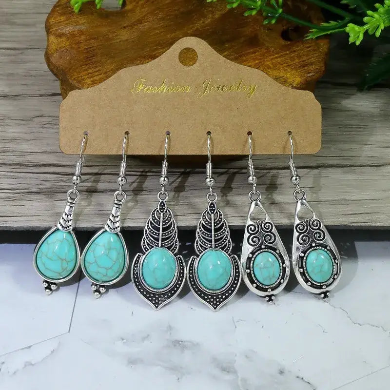 Turquoise Silver Western Theme Earrings Sets