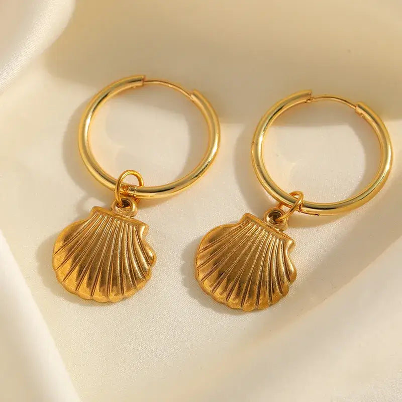 Coastal Shell Dangle Earrings 18K PVD Gold