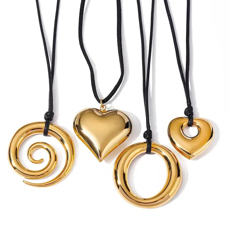 Gold Plated Pendant Black Rope Jewelry