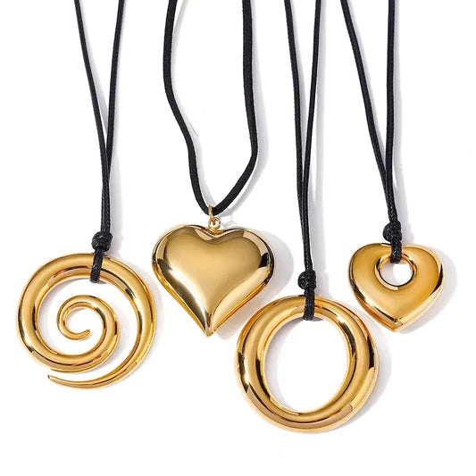 Gold Plated Pendant Black Rope Jewelry