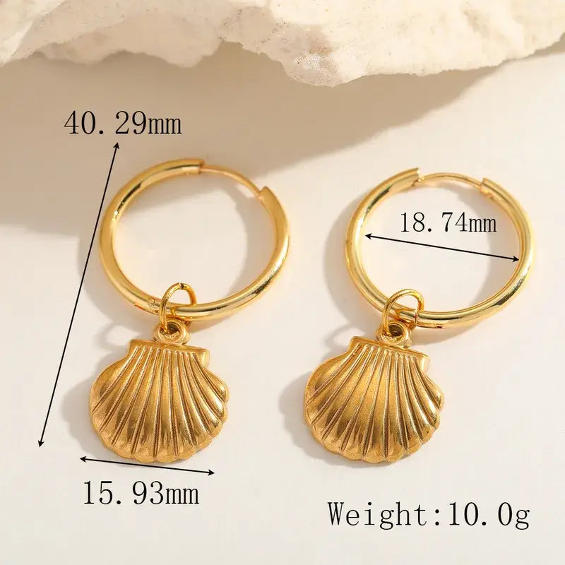 Coastal Shell Dangle Earrings 18K PVD Gold