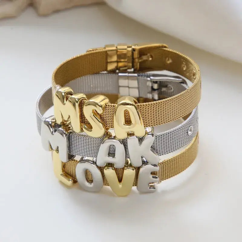 Gold Plated Bubble Letter Bracelet Jewelry