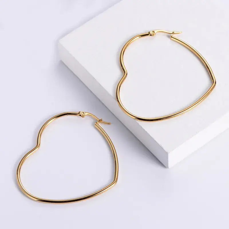 Heart Shape Titanium Steel Plating Hoop Earrings