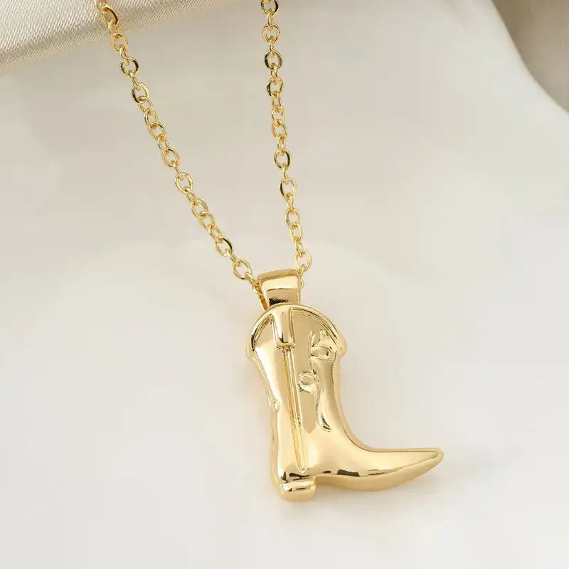 Cowboy Boot Pendant Necklace in Gold or Silver