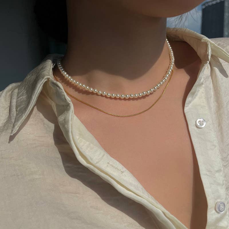 Pearl Beaded Personalized Initial Necklace with Charms