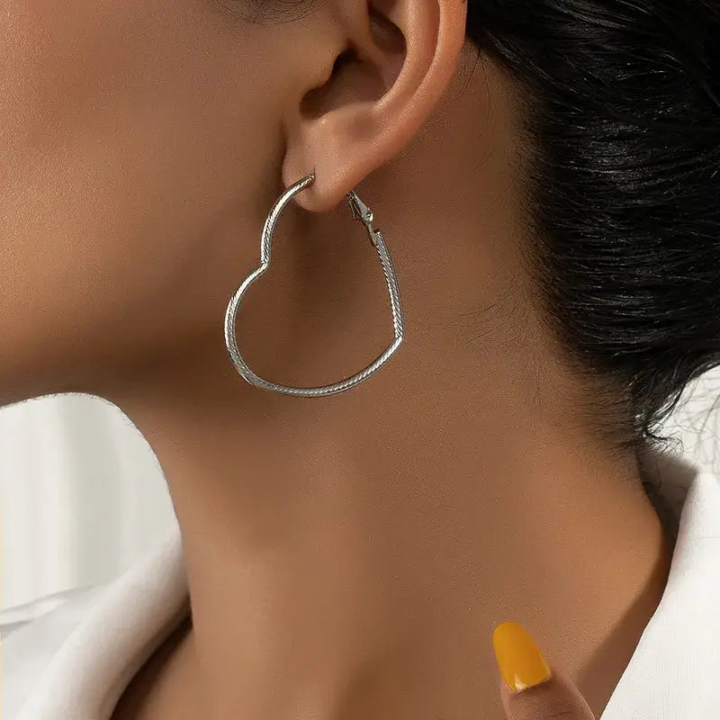 Silver Heart Hoop Earrings