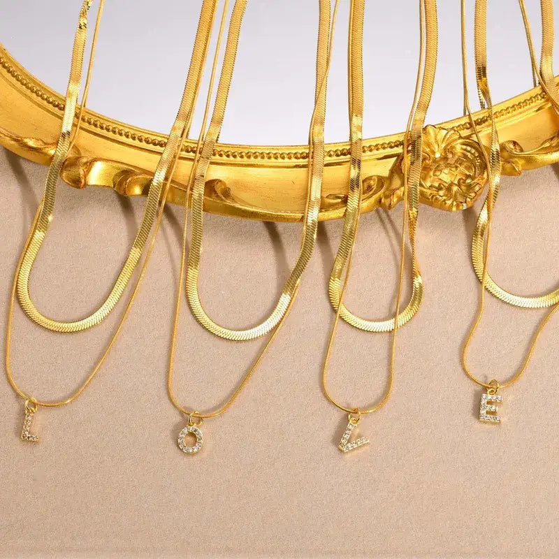 Double Layer Initial Pendant Necklace Jewelry Gold