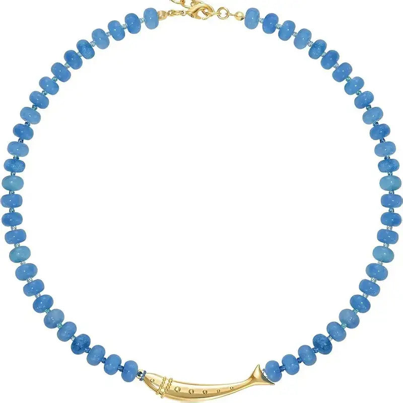Blue Aventurine Beaded Fish Necklace – Coastal Jewelry