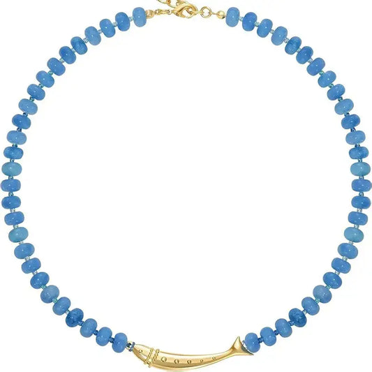 Blue Aventurine Beaded Fish Necklace – Coastal Jewelry