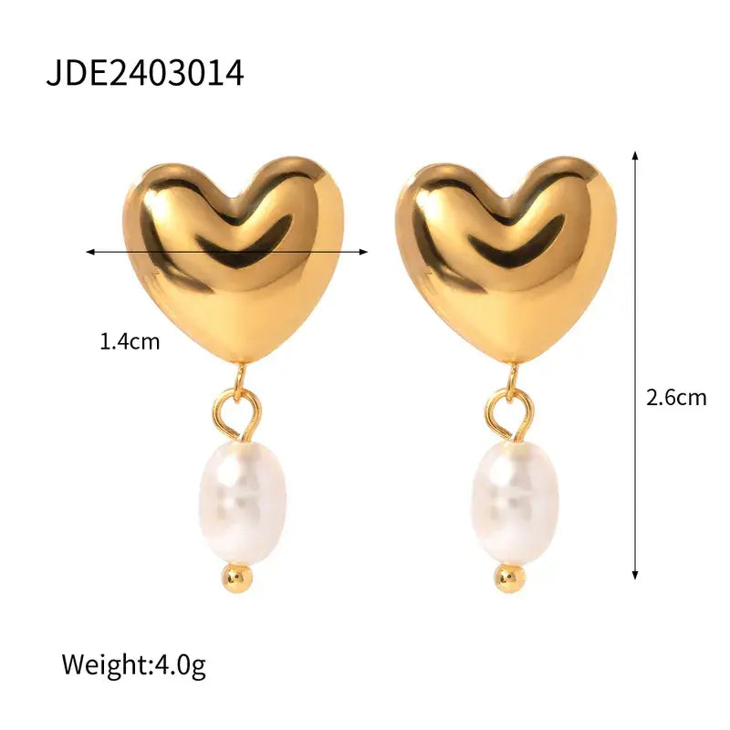 Heart Stud Earring with Pearl Drop