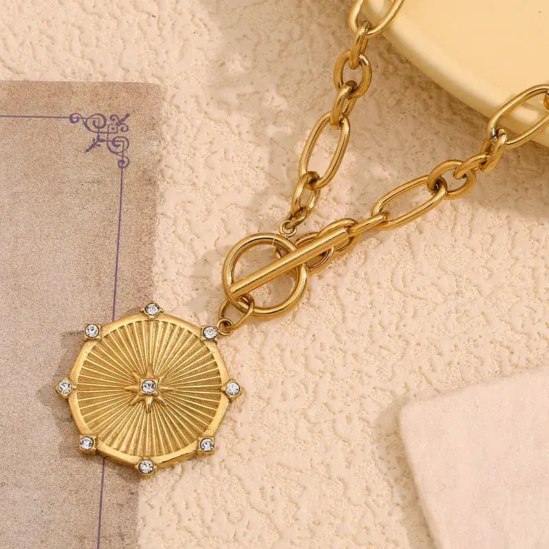 Gold Star Coin Pendant Necklace, 18K PVD