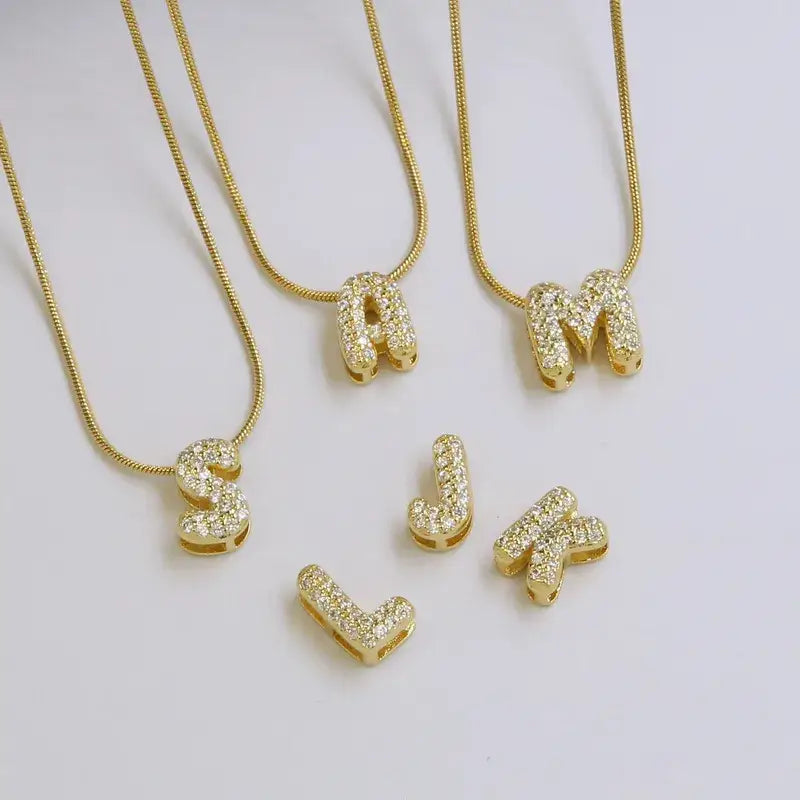 Mini Rhinestone Gold Initial Letter Necklace Jewelry