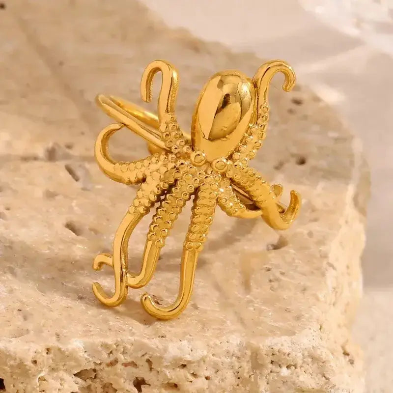 Octopus Gold Plated Stainless Steel Ring Jewelry