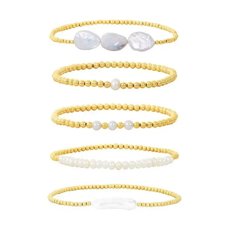 18K Gold Plated Copper Pearl and Gold Beaded Ball Bracelet