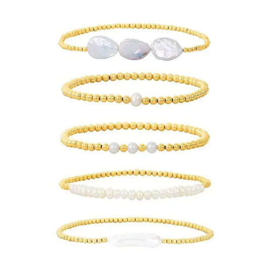 18K Gold Plated Copper Pearl and Gold Beaded Ball Bracelet