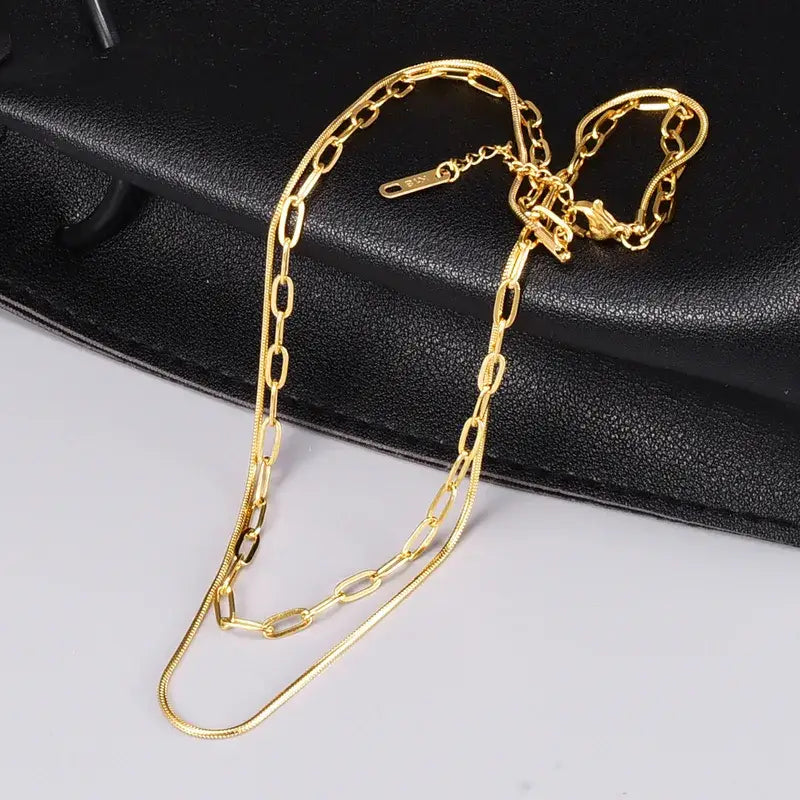 18K Gold Plated Double Layer Necklace – Paperclip Chain