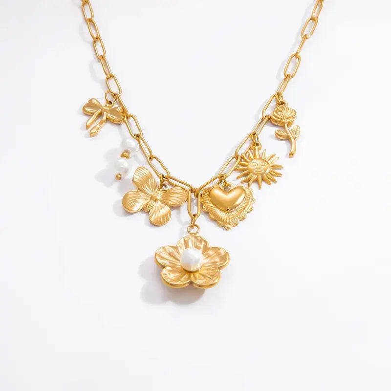 Charm Necklaces Spring Theme 18K Stainless Steel Pendants